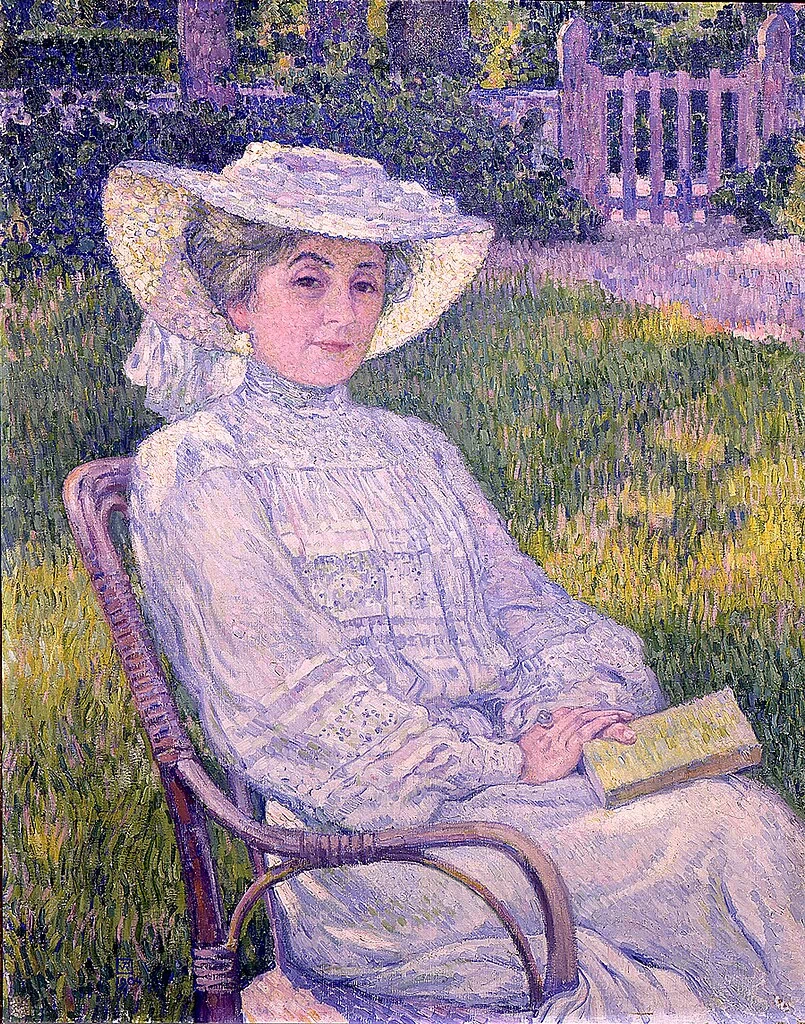 Dama in bianco (la signora Théo Van Rysselberghe) legge nel giardino di Mortgat - Museo d'arte moderna e contemporanea di Liegi